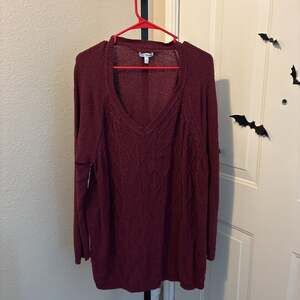 Sonoma Goods For Life Burgundy V Neck Sweater 53% Cotton Size 1X Warm And Cozy